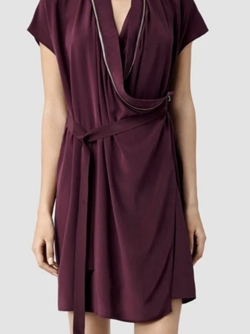 AllSaints Wine Draped Wrap Dress